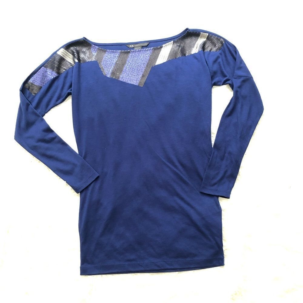 ARMANI EXCHANGE SEQUINED BATEAU‎ NECK LS TOP SZ XS